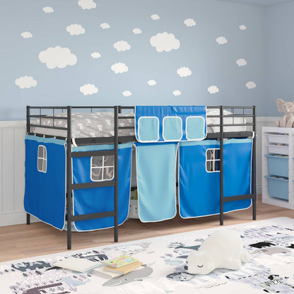 vidaXL Kids'Loft Bed Frame with Curtains Black and Blue 80 x 200 cm