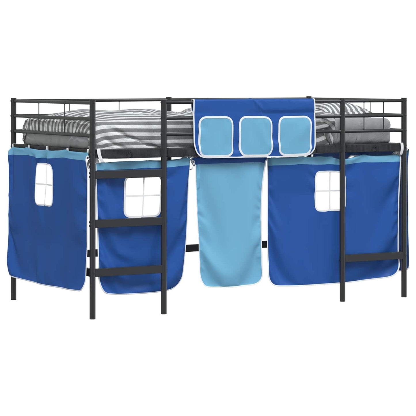 vidaXL Kids'Loft Bed Frame with Curtains Black and Blue 80 x 200 cm