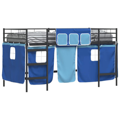 vidaXL Kids'Loft Bed Frame with Curtains Black and Blue 80 x 200 cm