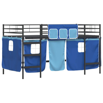 vidaXL Kids'Loft Bed Frame with Curtains Black and Blue 80 x 200 cm