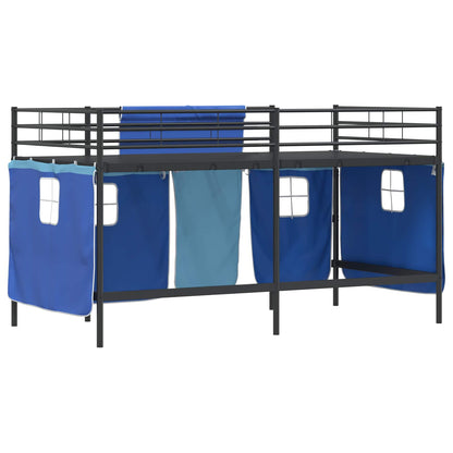 vidaXL Kids'Loft Bed Frame with Curtains Black and Blue 80 x 200 cm