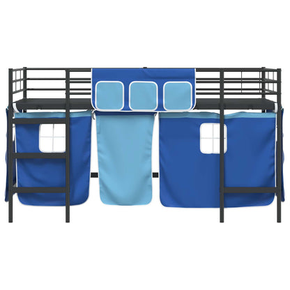 vidaXL Kids'Loft Bed Frame with Curtains Black and Blue 80 x 200 cm