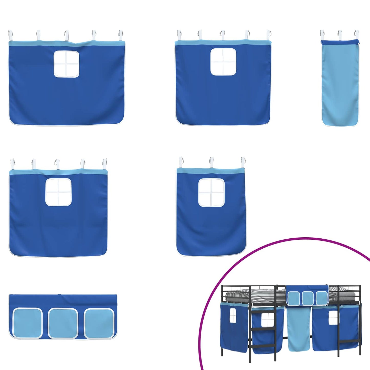 vidaXL Kids'Loft Bed Frame with Curtains Black and Blue 80 x 200 cm