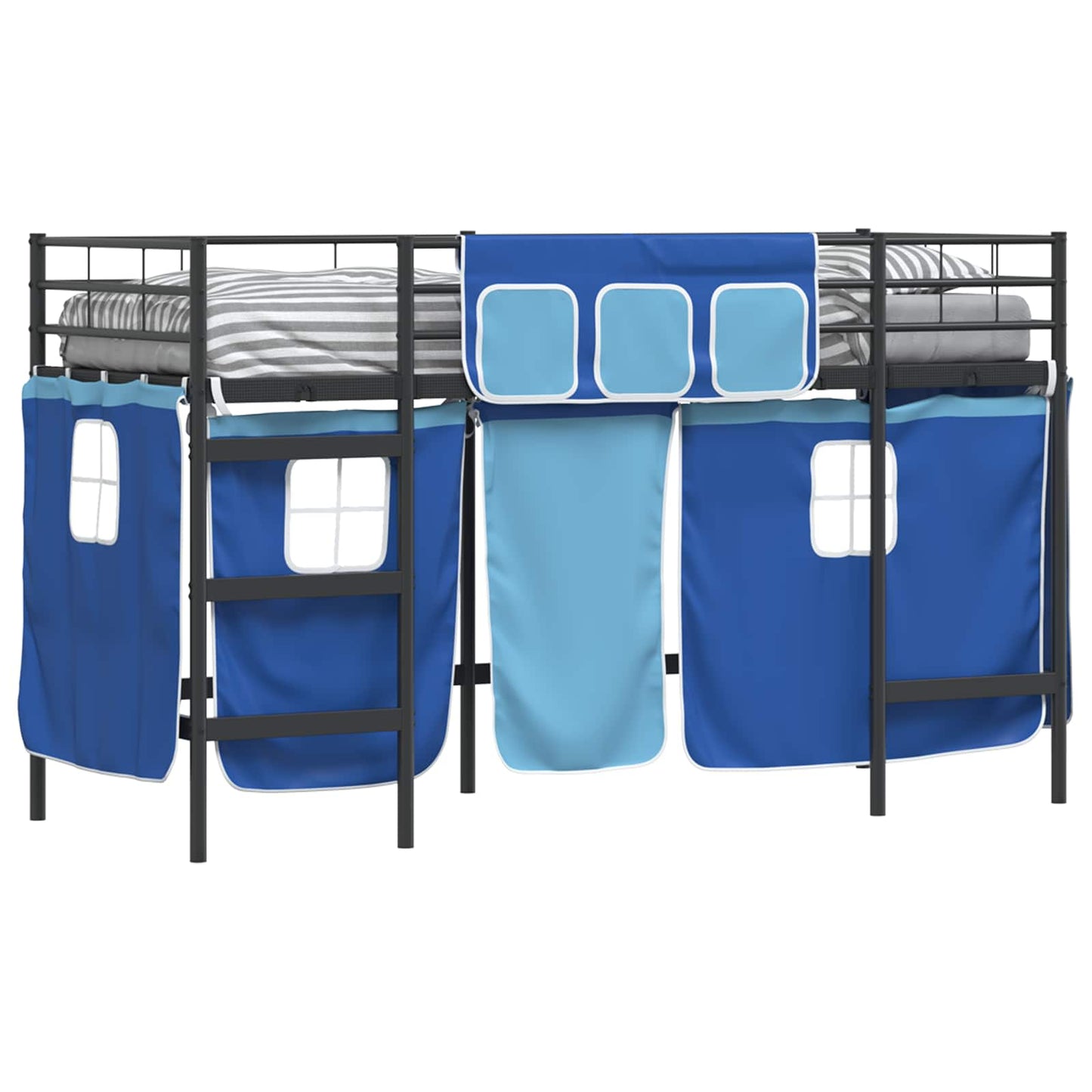 vidaXL Kids'Loft Bed Frame with Curtains Black and Blue 100 x 190 cm