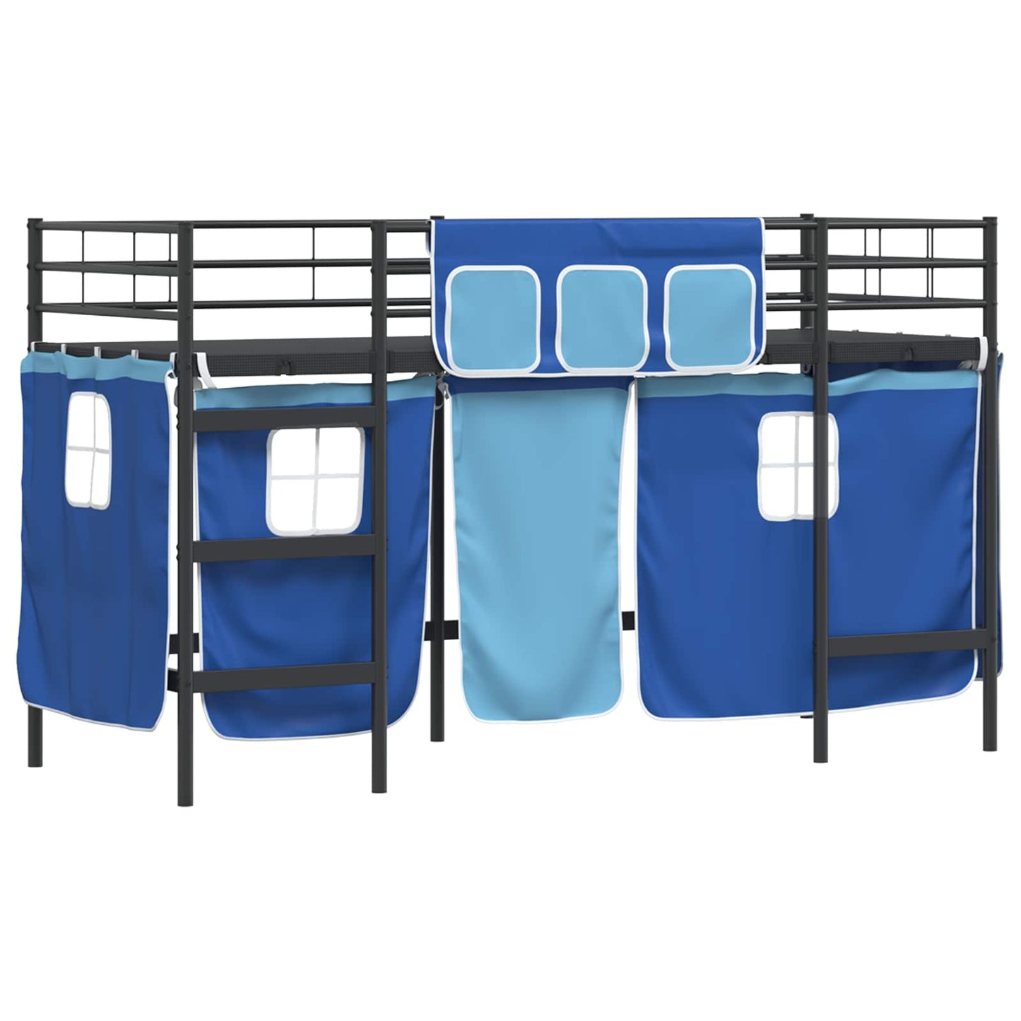 vidaXL Kids'Loft Bed Frame with Curtains Black and Blue 100 x 190 cm