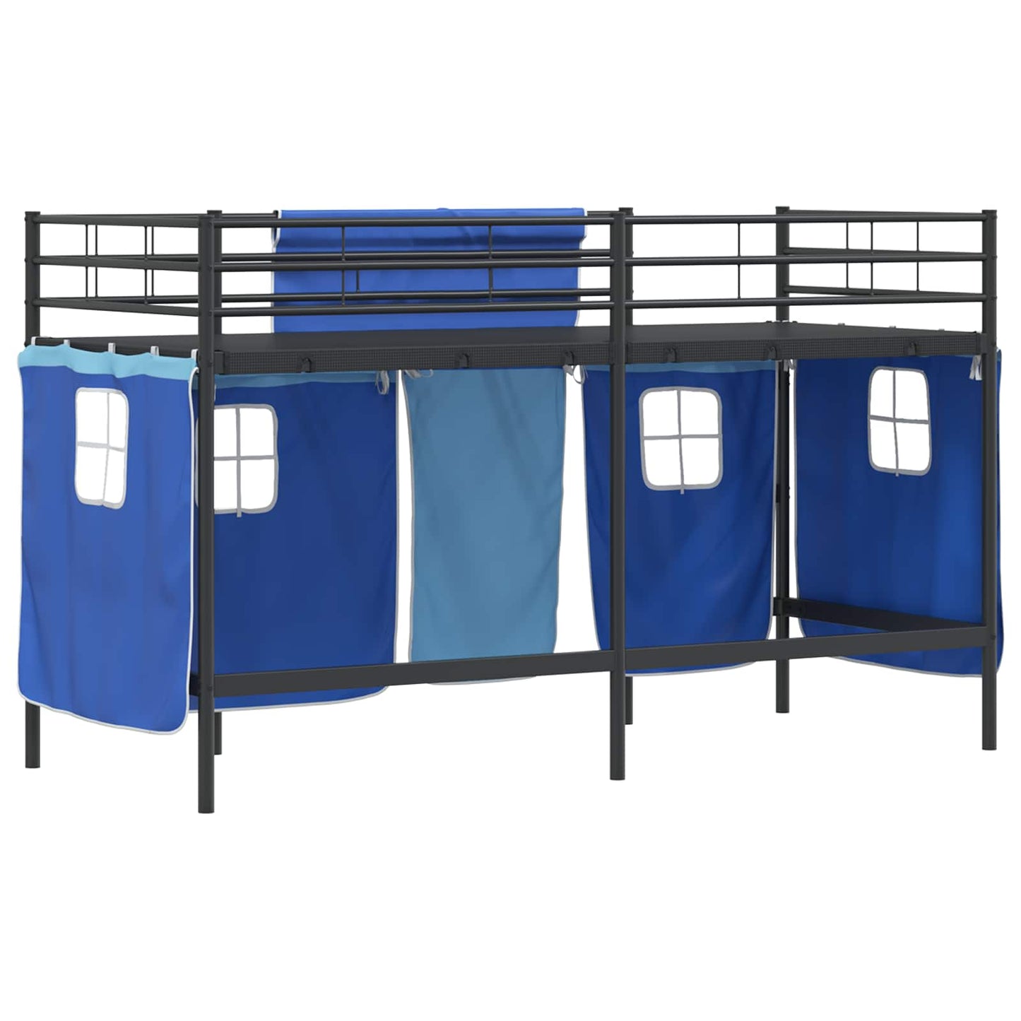 vidaXL Kids'Loft Bed Frame with Curtains Black and Blue 100 x 190 cm
