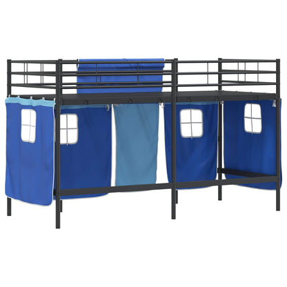 vidaXL Kids'Loft Bed Frame with Curtains Black and Blue 100 x 190 cm