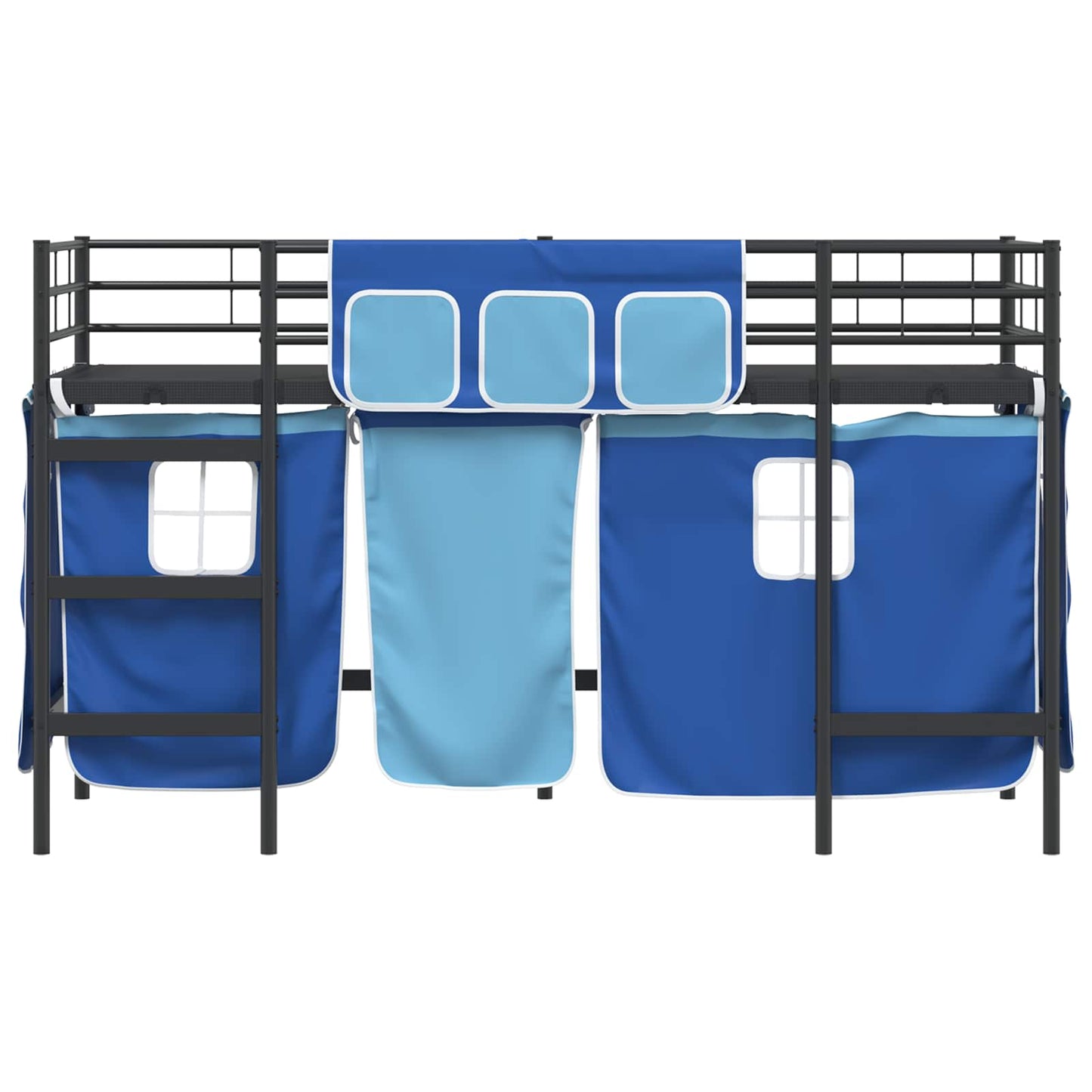 vidaXL Kids'Loft Bed Frame with Curtains Black and Blue 100 x 190 cm