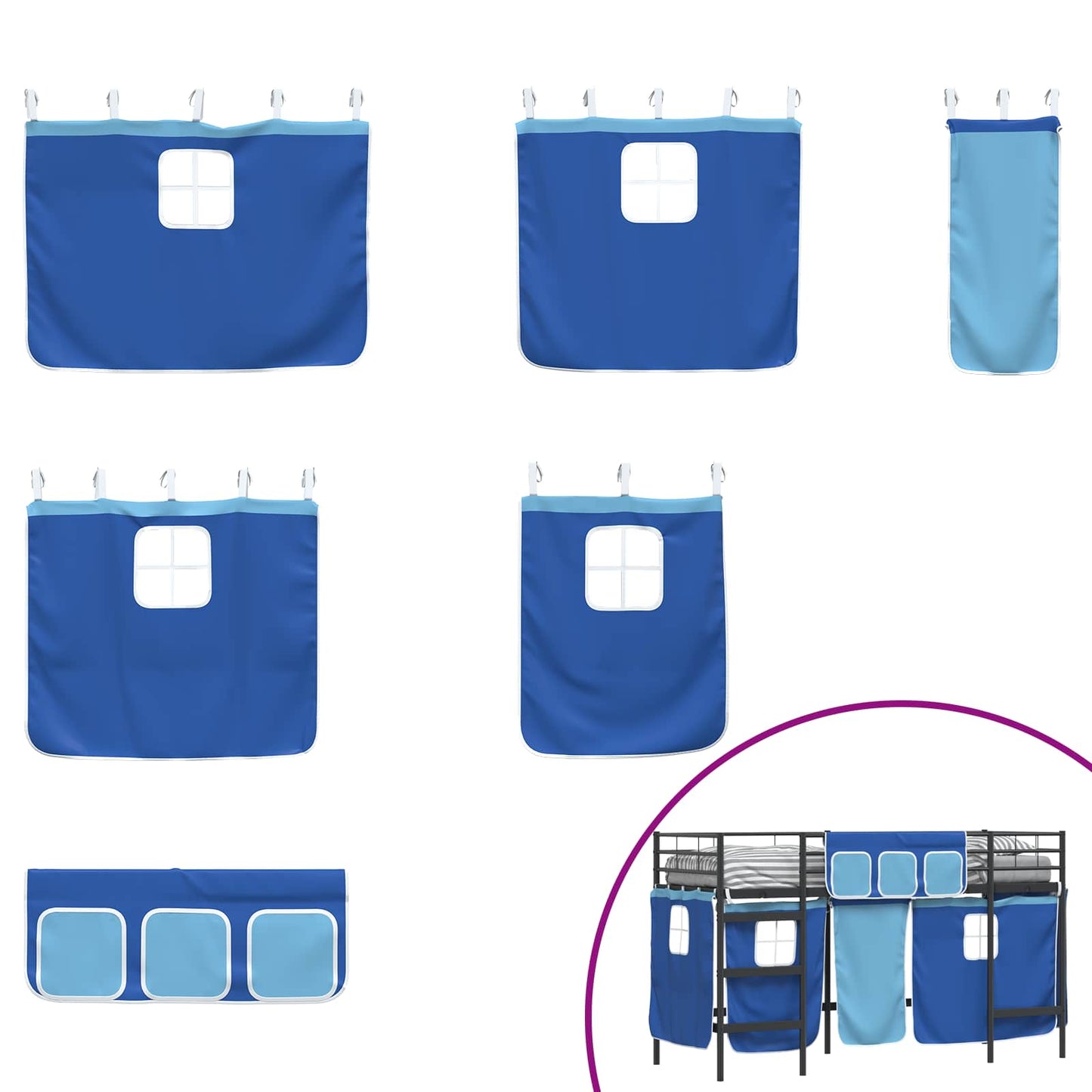 vidaXL Kids'Loft Bed Frame with Curtains Black and Blue 100 x 190 cm