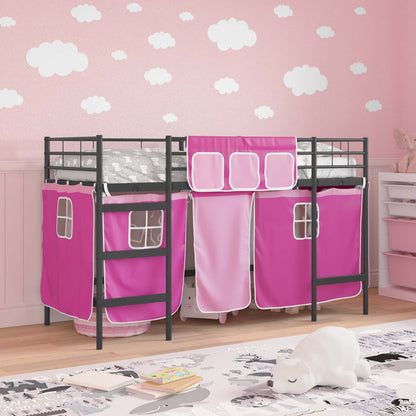 vidaXL Kids'Loft Bed Frame with Curtains Black and Pink 75 x 190 cm