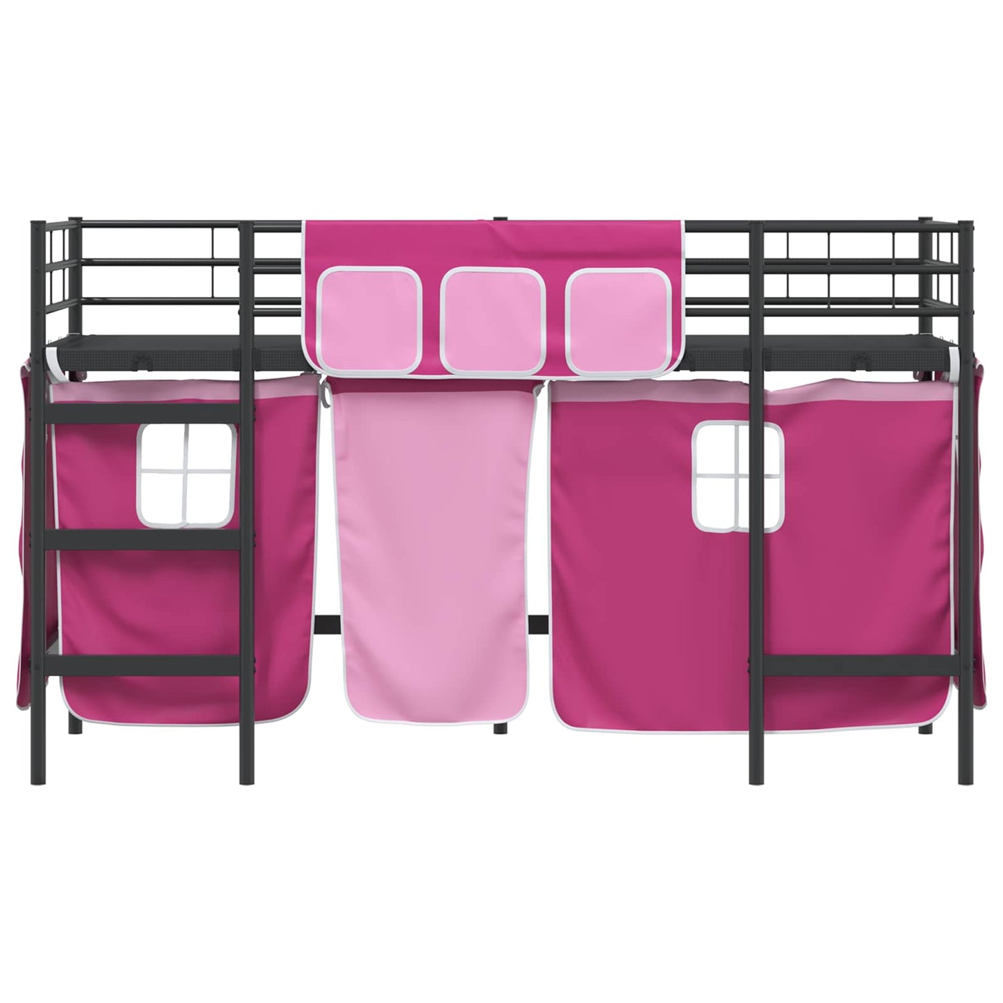 vidaXL Kids'Loft Bed Frame with Curtains Black and Pink 75 x 190 cm