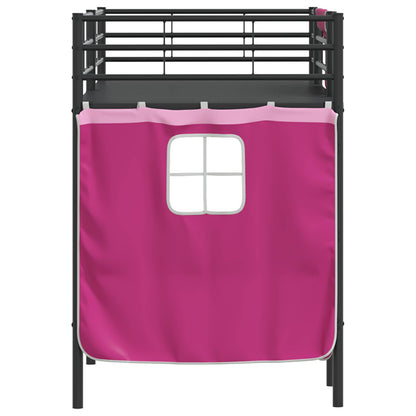 vidaXL Kids'Loft Bed Frame with Curtains Black and Pink 75 x 190 cm