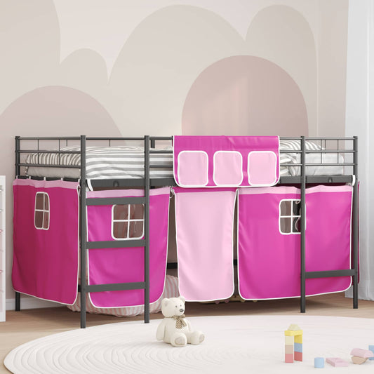 vidaXL Kids'Loft Bed Frame with Curtains Black and Pink 80 x 200 cm