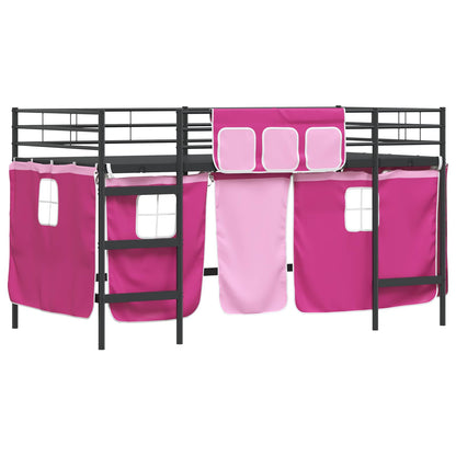 vidaXL Kids'Loft Bed Frame with Curtains Black and Pink 80 x 200 cm
