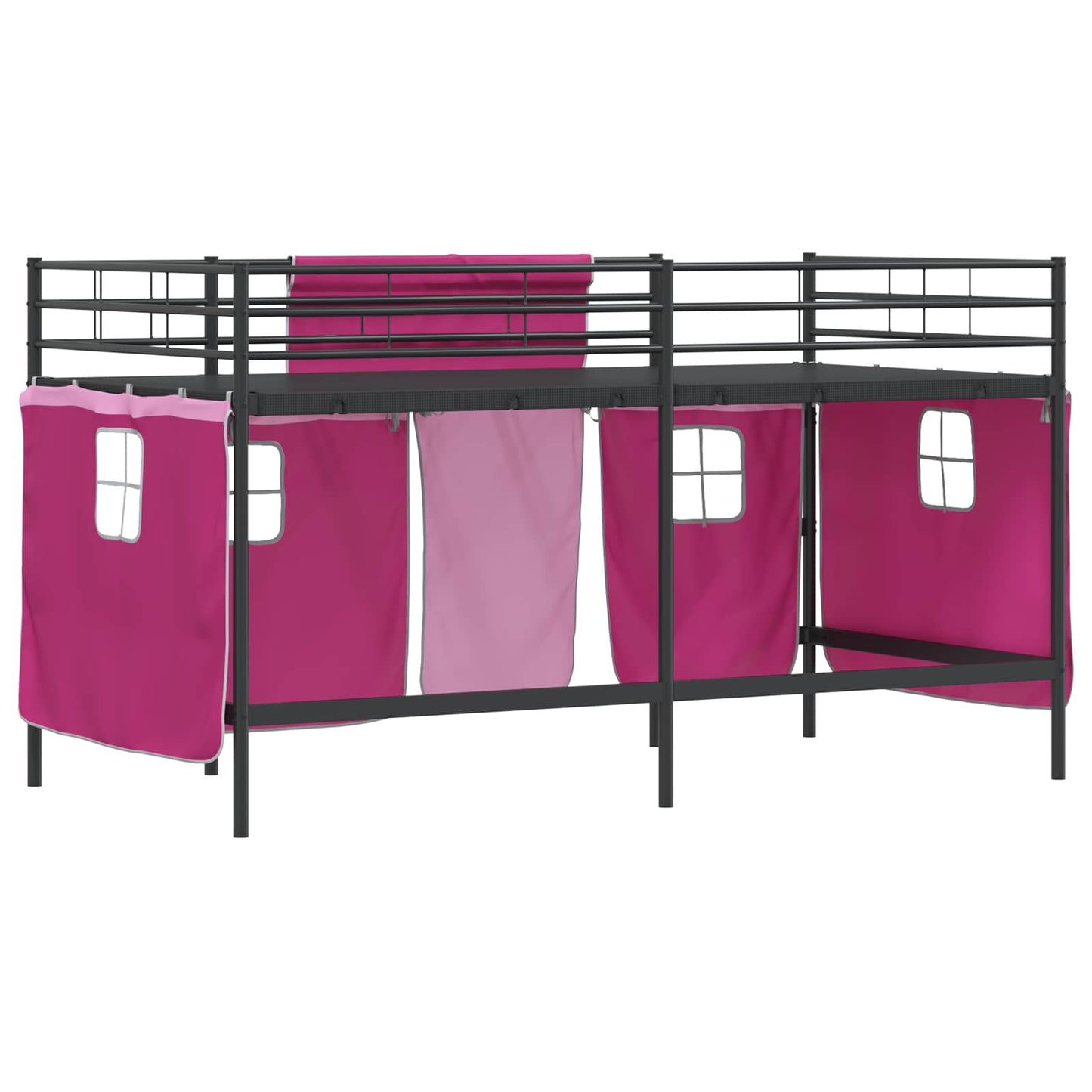 vidaXL Kids'Loft Bed Frame with Curtains Black and Pink 80 x 200 cm