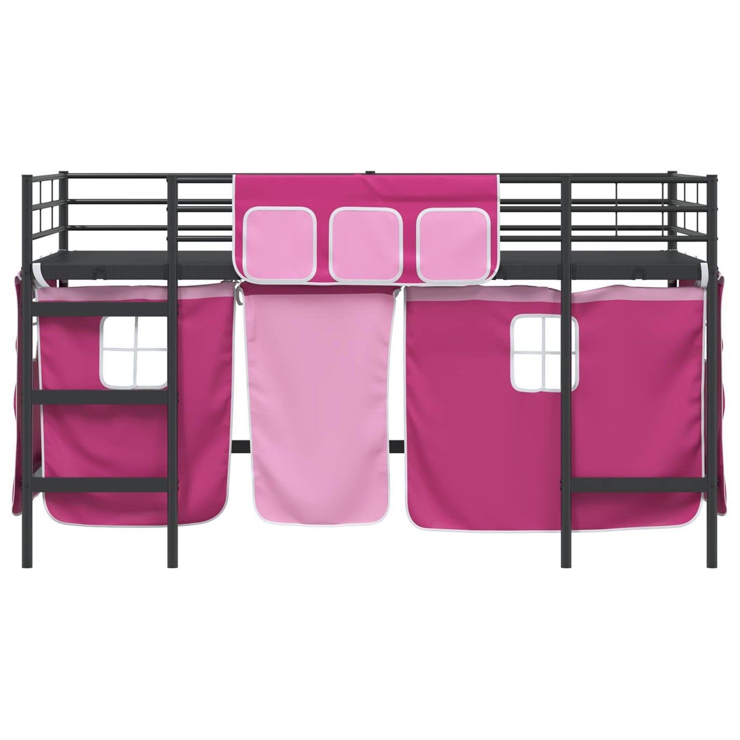 vidaXL Kids'Loft Bed Frame with Curtains Black and Pink 80 x 200 cm