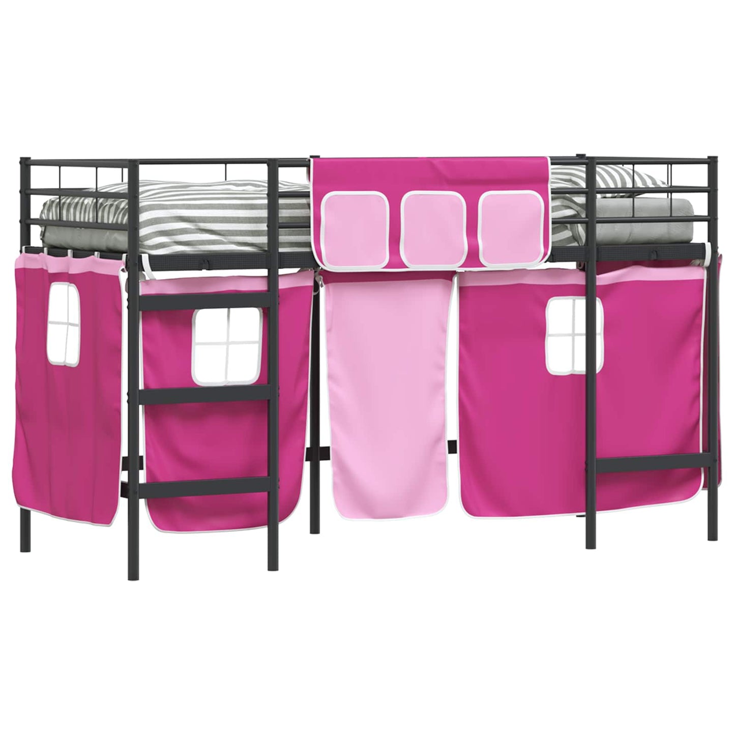vidaXL Kids'Loft Bed Frame with Curtains Black and Pink 90 x 190 cm