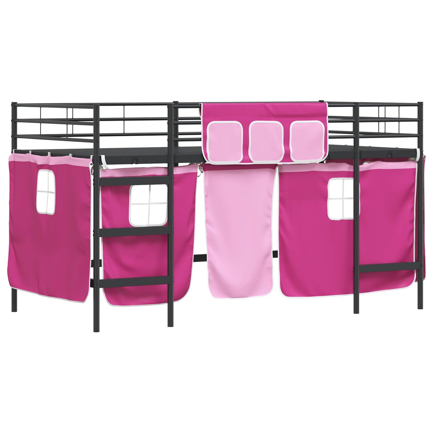 vidaXL Kids'Loft Bed Frame with Curtains Black and Pink 90 x 200 cm