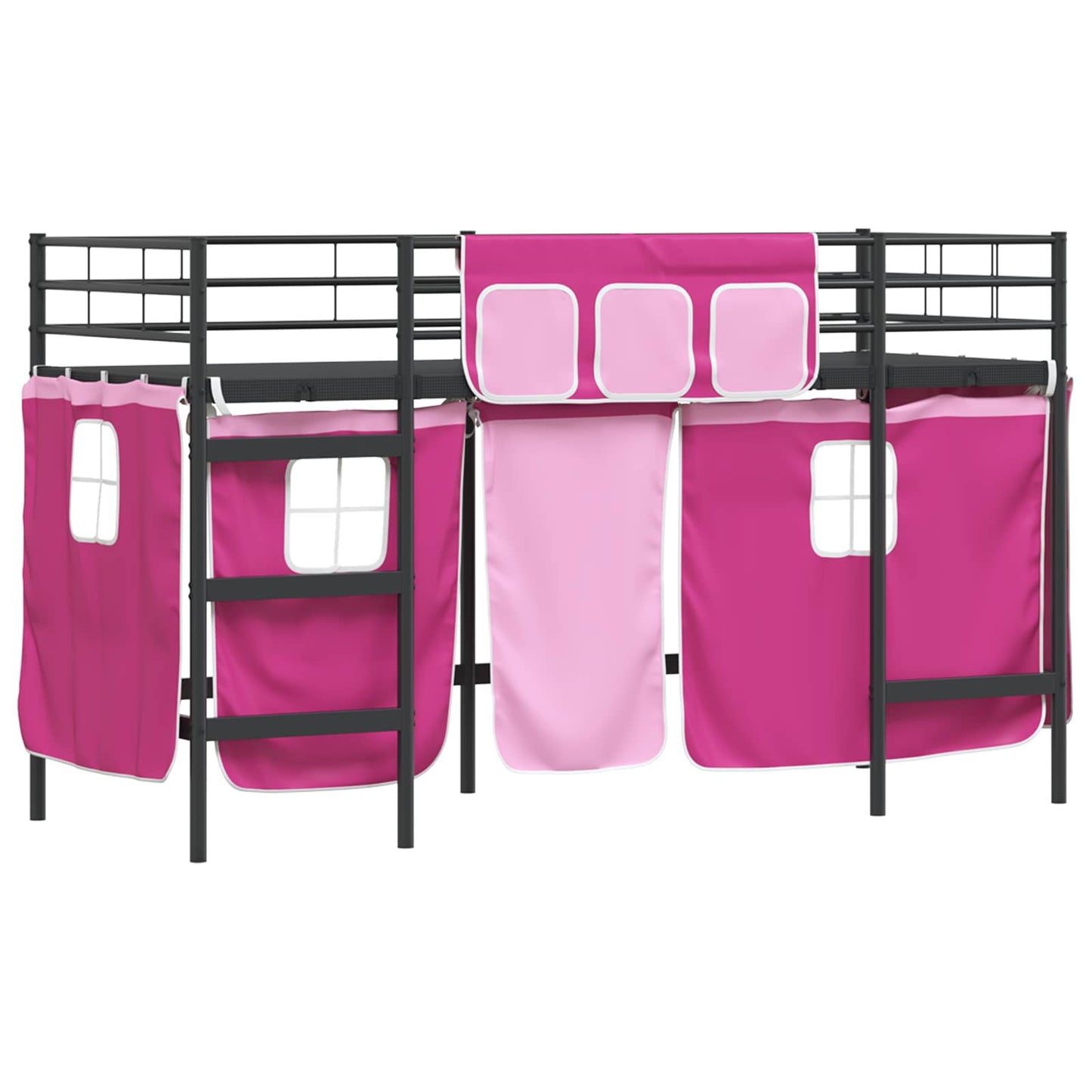 vidaXL Kids'Loft Bed Frame with Curtains Black and Pink 100 x 190 cm
