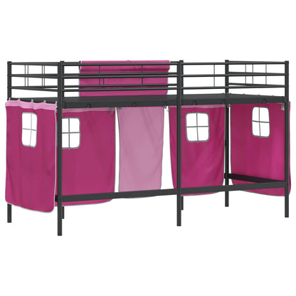 vidaXL Kids'Loft Bed Frame with Curtains Black and Pink 100 x 190 cm