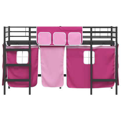 vidaXL Kids'Loft Bed Frame with Curtains Black and Pink 100 x 190 cm
