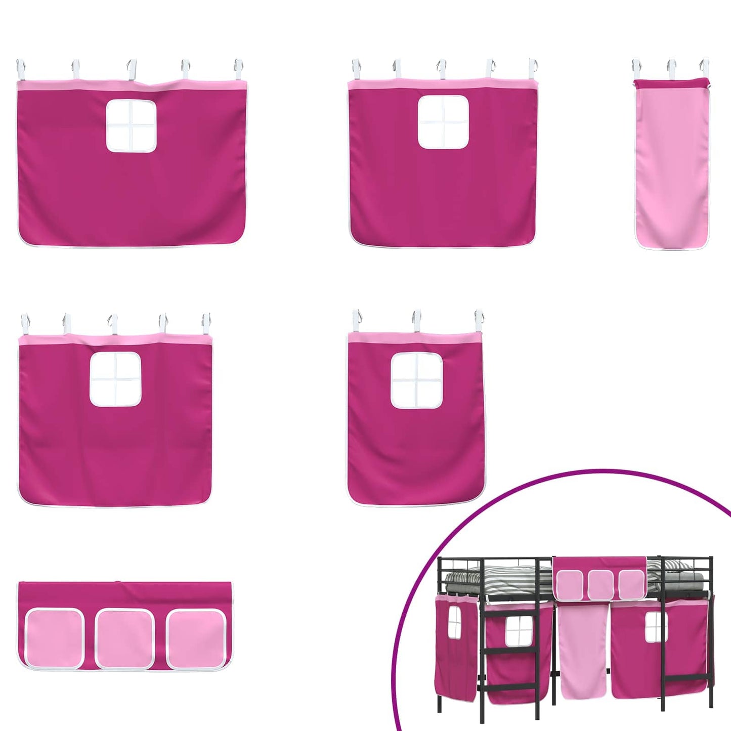 vidaXL Kids'Loft Bed Frame with Curtains Black and Pink 100 x 190 cm