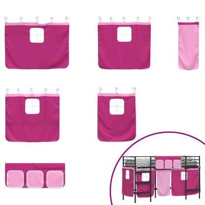 vidaXL Kids'Loft Bed Frame with Curtains Black and Pink 100 x 190 cm