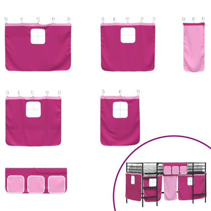 vidaXL Kids'Loft Bed Frame with Curtains Black and Pink 100 x 200 cm