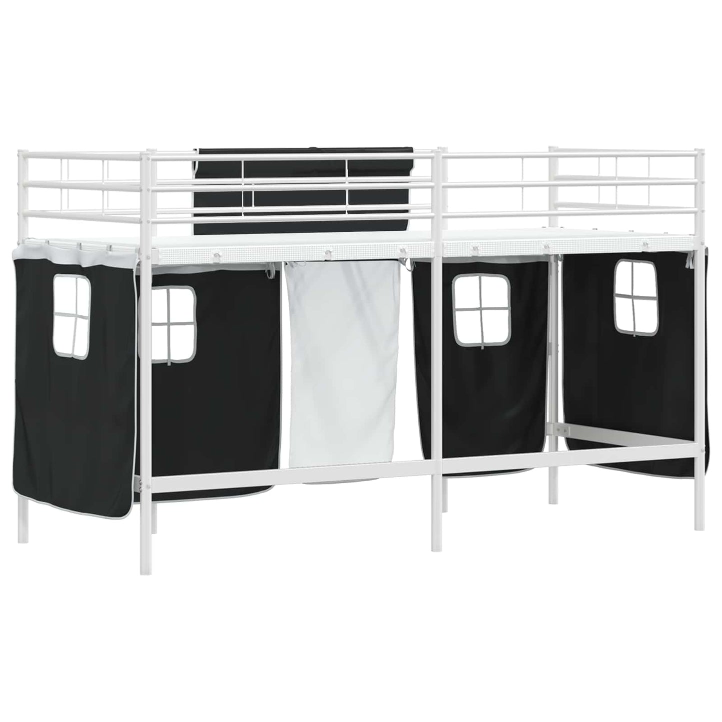 vidaXL Kids'Loft Bed Frame with Curtains White and Black 75 x 190 cm