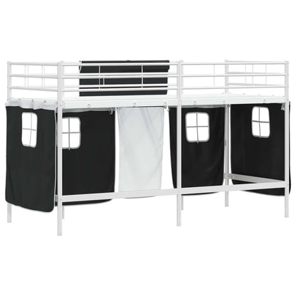 vidaXL Kids'Loft Bed Frame with Curtains White and Black 75 x 190 cm
