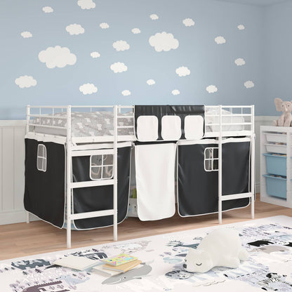 vidaXL Kids'Loft Bed Frame with Curtains White and Black 80 x 200 cm
