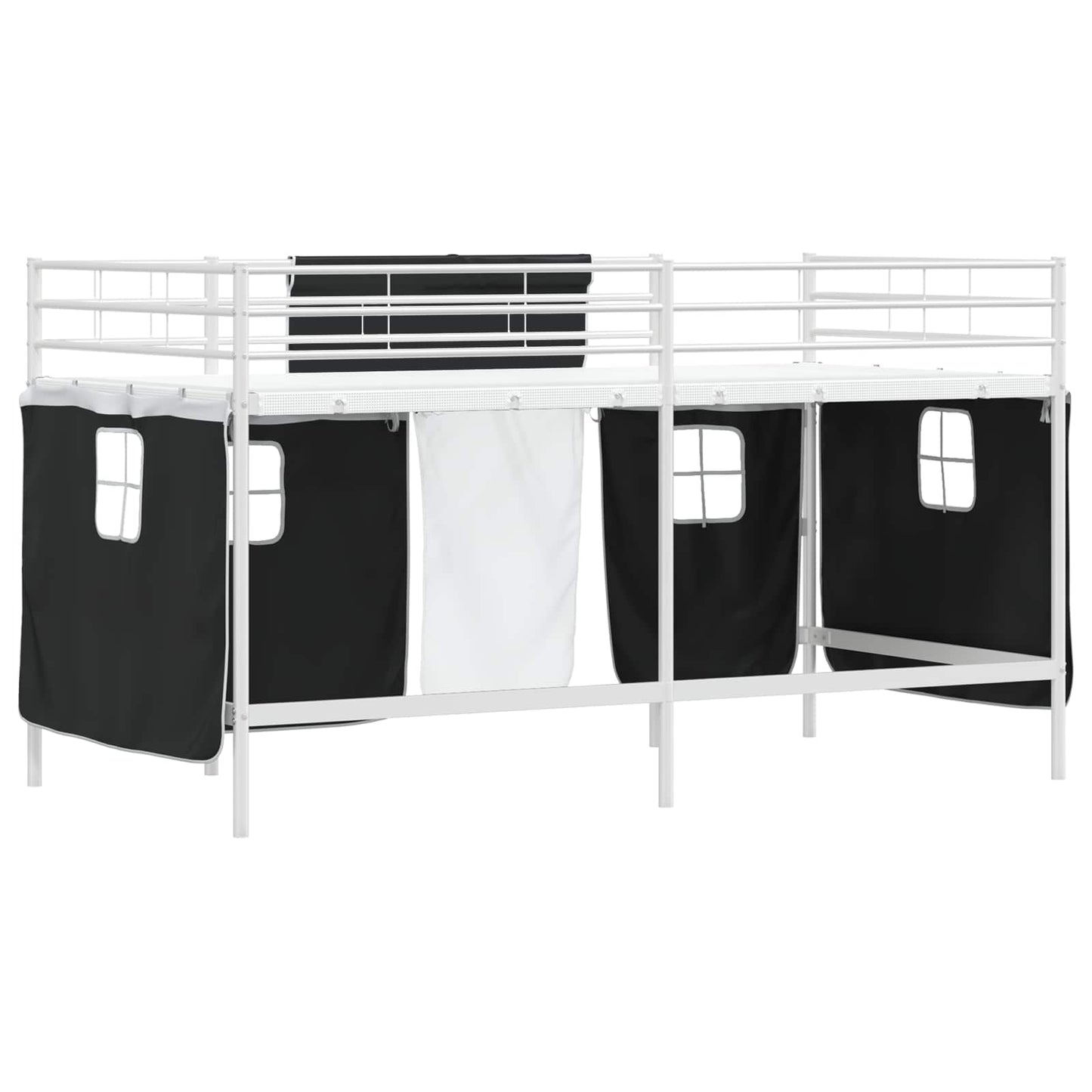 vidaXL Kids'Loft Bed Frame with Curtains White and Black 80 x 200 cm