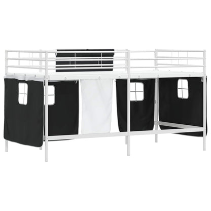 vidaXL Kids'Loft Bed Frame with Curtains White and Black 80 x 200 cm