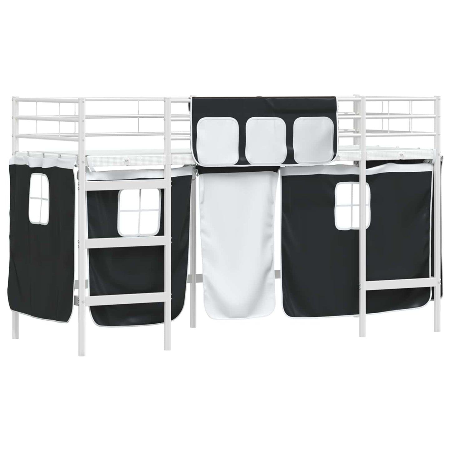 vidaXL Kids'Loft Bed Frame with Curtains White and Black 90 x 190 cm