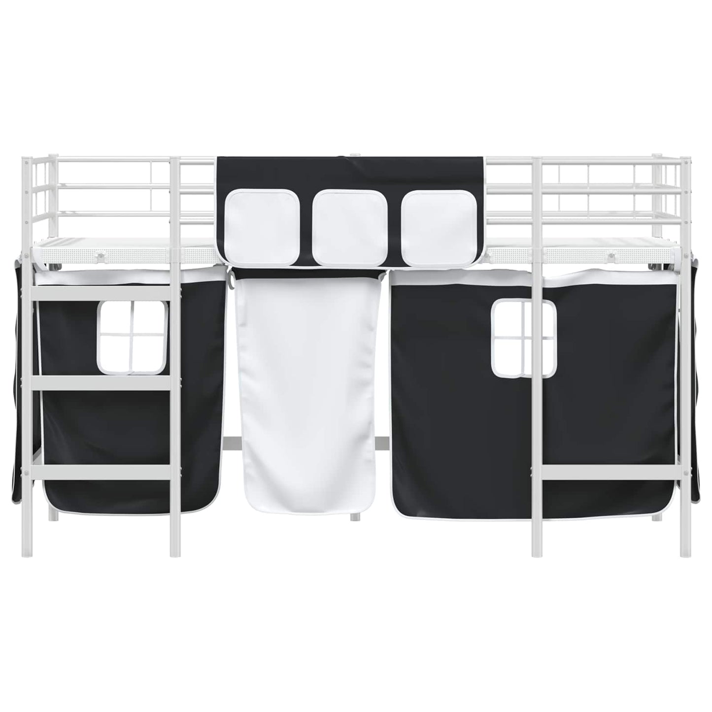 vidaXL Kids'Loft Bed Frame with Curtains White and Black 90 x 190 cm