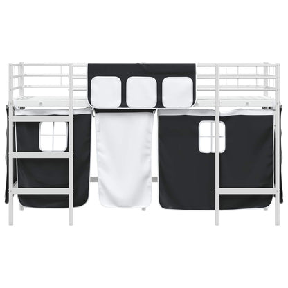vidaXL Kids'Loft Bed Frame with Curtains White and Black 90 x 190 cm