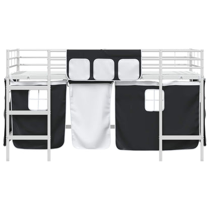 vidaXL Kids'Loft Bed Frame with Curtains White and Black 90 x 200 cm