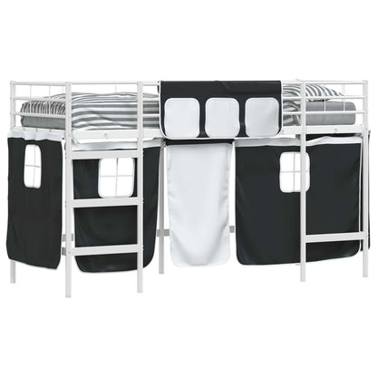vidaXL Kids'Loft Bed Frame with Curtains White and Black 100 x 190 cm
