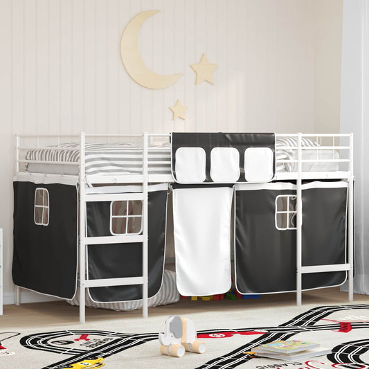 vidaXL Kids'Loft Bed Frame with Curtains White and Black 100 x 200 cm