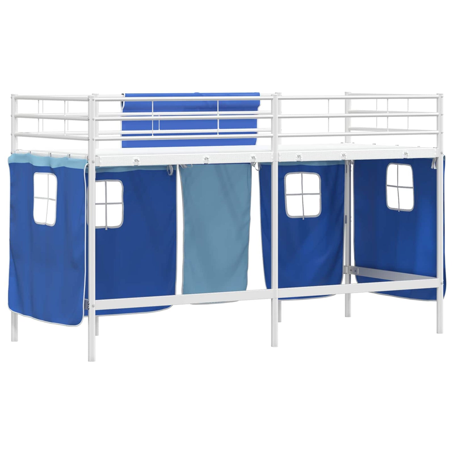 vidaXL Kids'Loft Bed Frame with Curtains White and Blue 75 x 190 cm