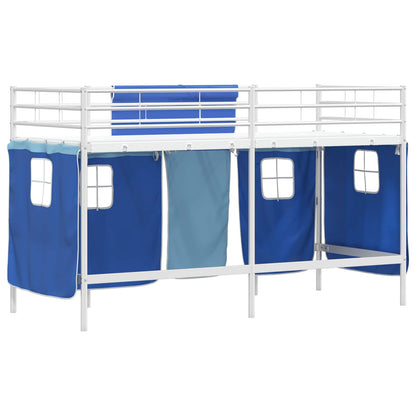 vidaXL Kids'Loft Bed Frame with Curtains White and Blue 75 x 190 cm