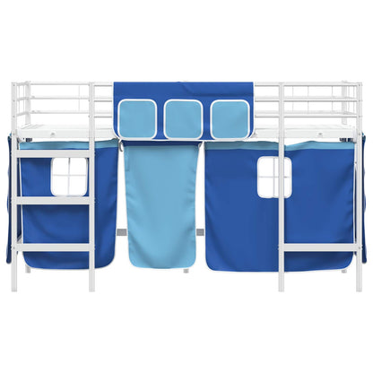 vidaXL Kids'Loft Bed Frame with Curtains White and Blue 75 x 190 cm