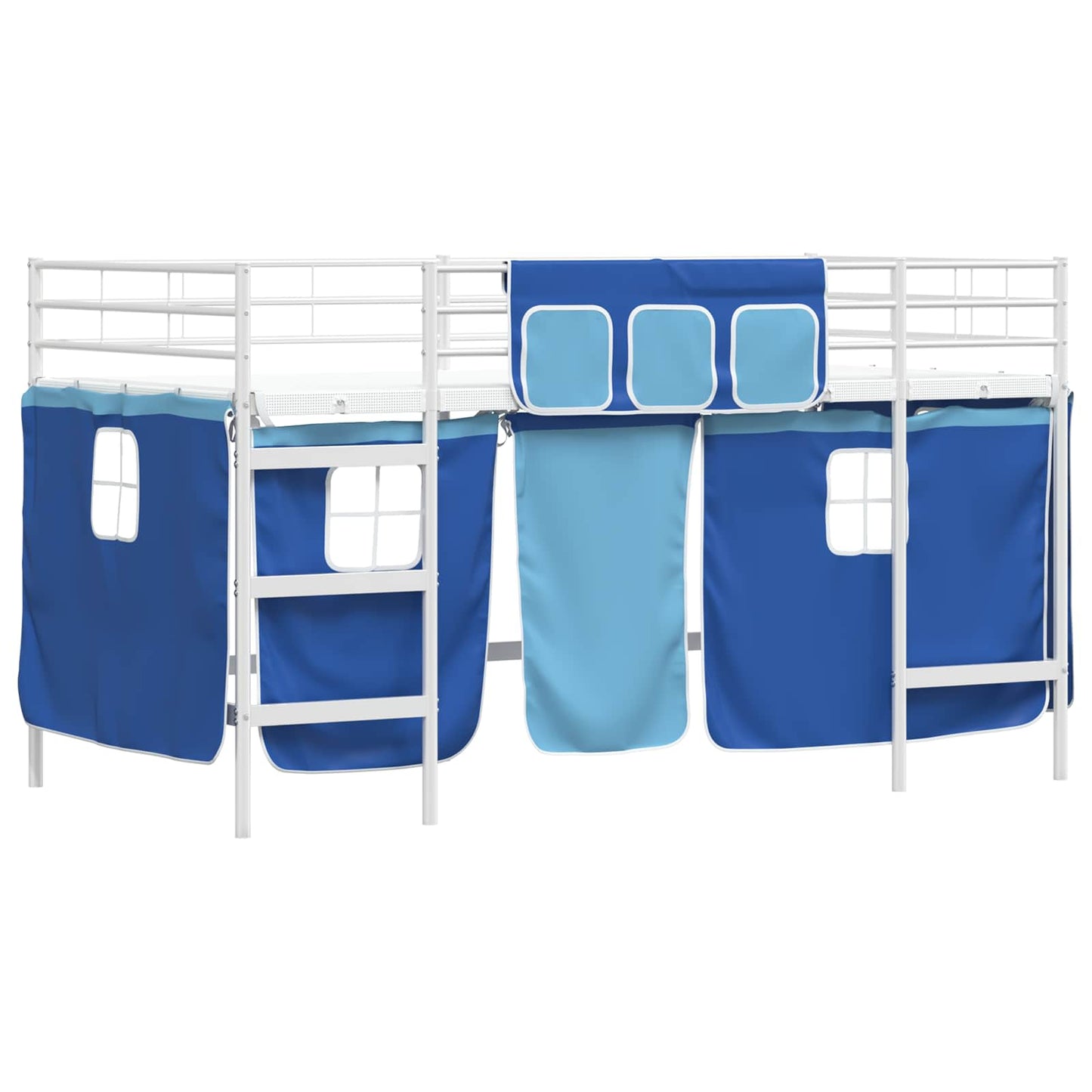 vidaXL Kids'Loft Bed Frame with Curtains White and Blue 80 x 200 cm