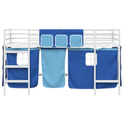 vidaXL Kids'Loft Bed Frame with Curtains White and Blue 80 x 200 cm