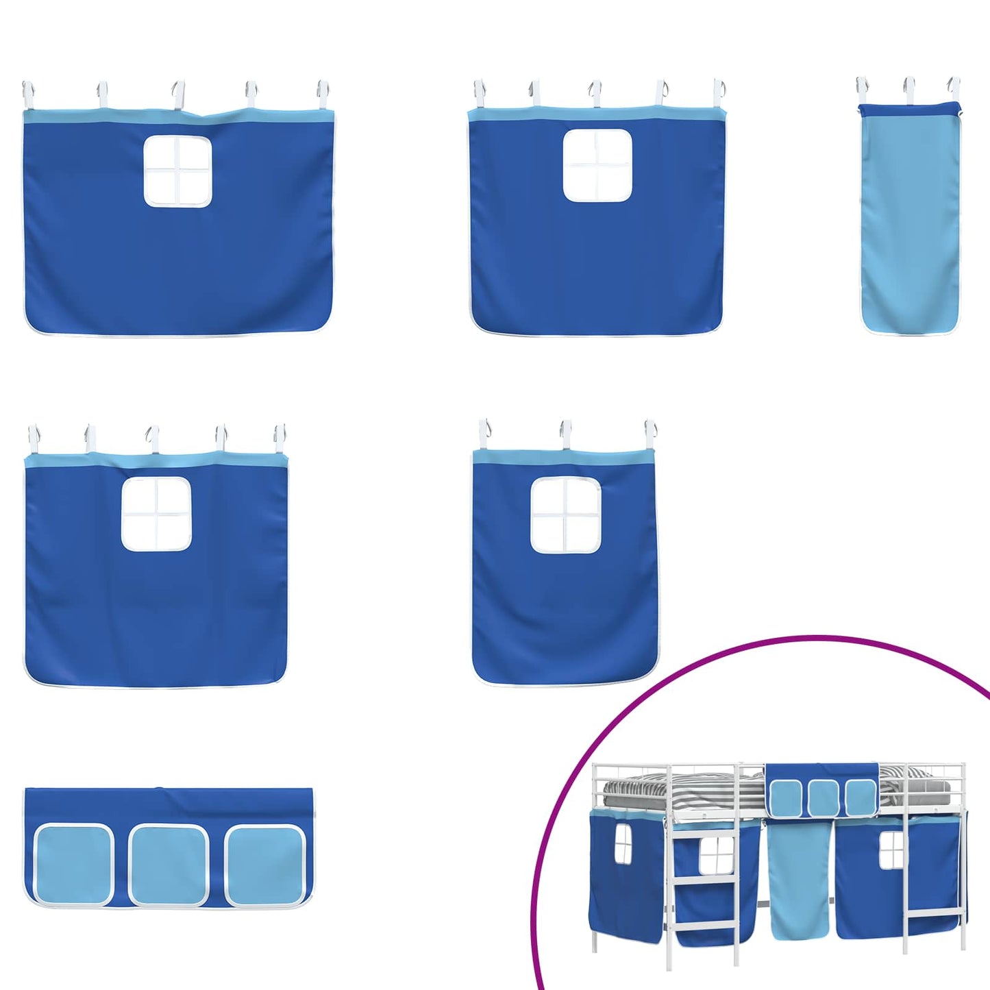 vidaXL Kids'Loft Bed Frame with Curtains White and Blue 80 x 200 cm