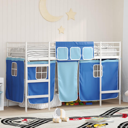 vidaXL Kids'Loft Bed Frame with Curtains White and Blue 90 x 190 cm