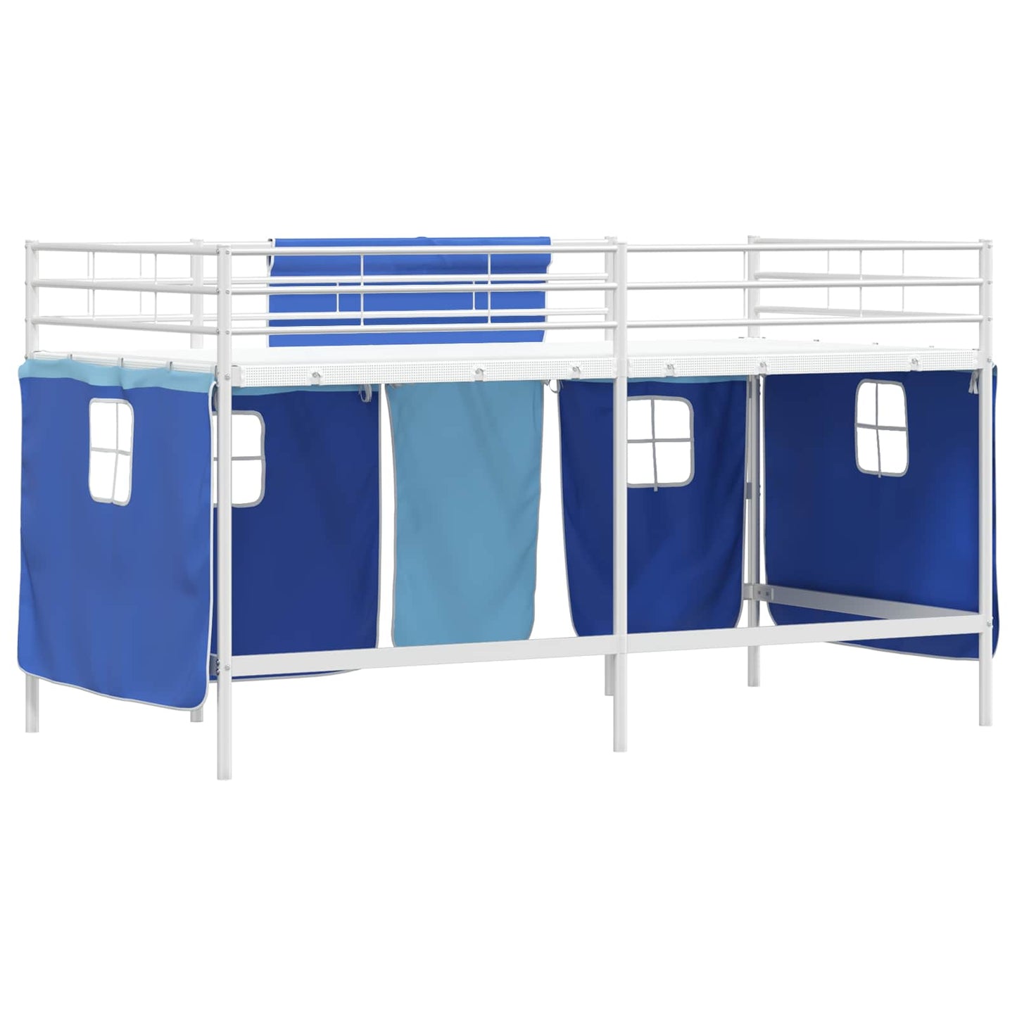 vidaXL Kids'Loft Bed Frame with Curtains White and Blue 90 x 200 cm