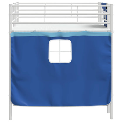vidaXL Kids'Loft Bed Frame with Curtains White and Blue 90 x 200 cm