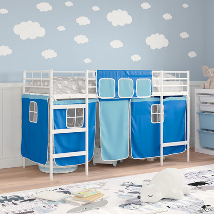 vidaXL Kids'Loft Bed Frame with Curtains White and Blue 100 x 190 cm