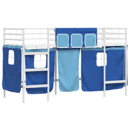 vidaXL Kids'Loft Bed Frame with Curtains White and Blue 100 x 190 cm